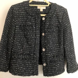 Michael Kora black multi colored tweed jacket